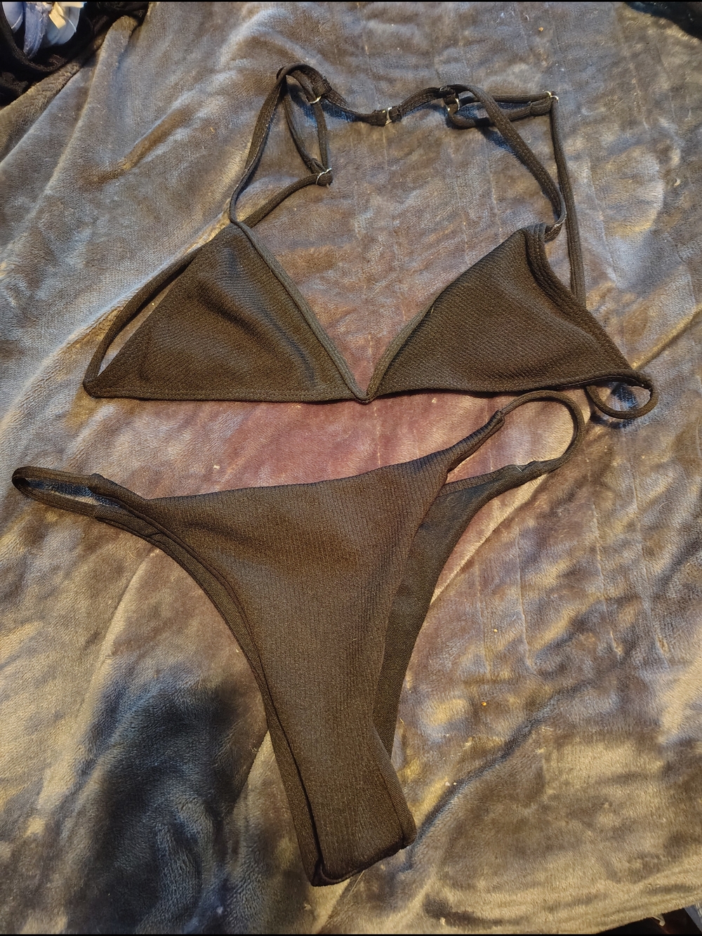 SHEIN Black Ribbed Triangle Bikini Set - Picture 3 of 3